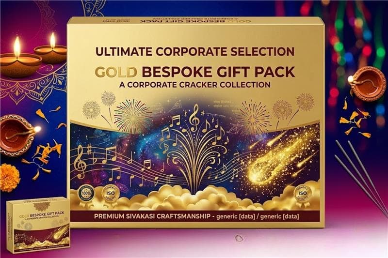 Gold bespoke corporate cracker gift pack — premium Sivakasi fireworks
